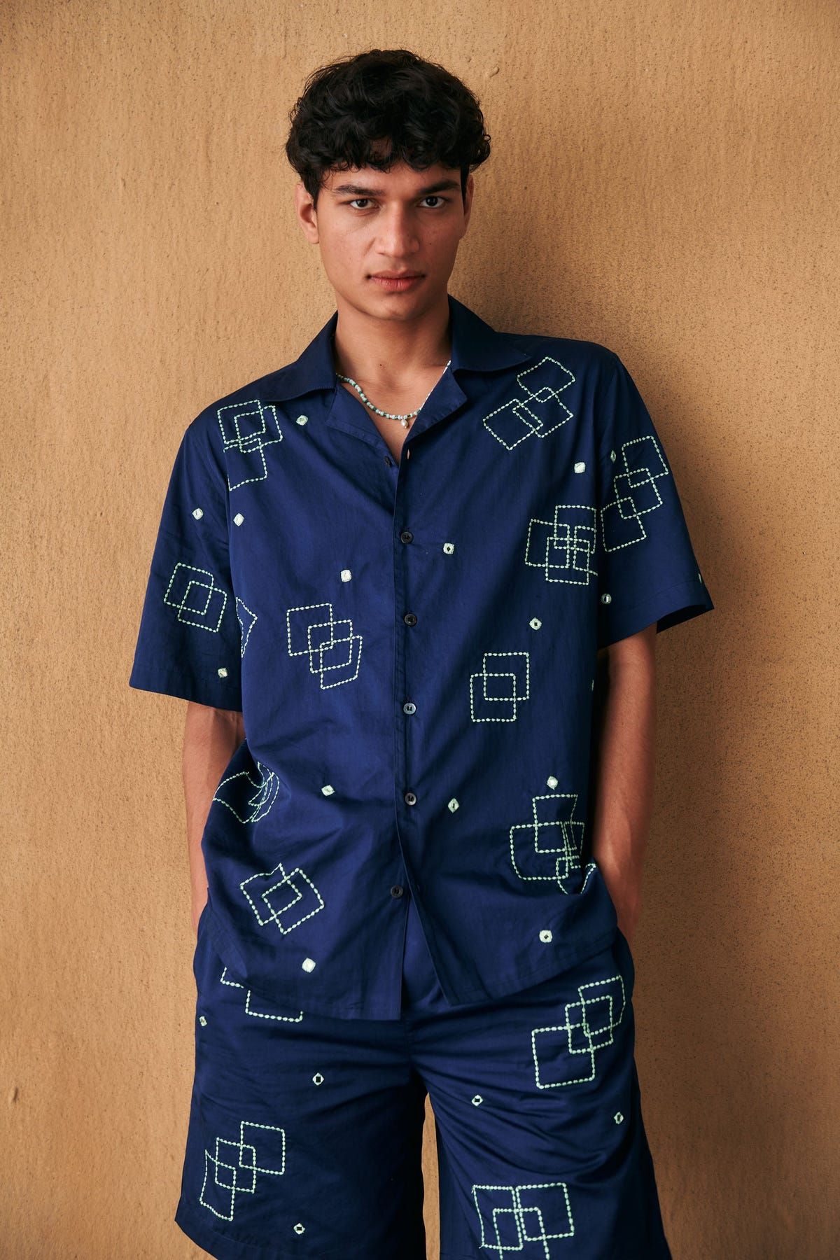 Geometrical mirror work hand embroidered shirt - image 4