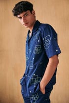 Geometrical mirror work hand embroidered shirt view 5