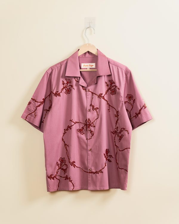 Perte D'ego — Raspberry Glaze Hand-Embroidered Shirt