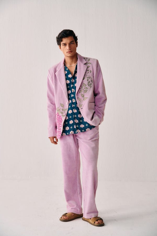 Perte D'ego — Vintage artwork embroidered blazer-Bubblegum Pink