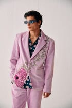 Vintage artwork embroidered blazer-Bubblegum Pink view 6