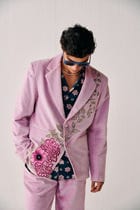 Vintage artwork embroidered blazer-Bubblegum Pink view 8