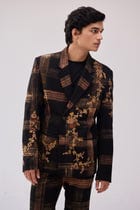 Floral hand embroidered checked blazer view 1