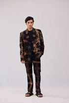 Floral hand embroidered checked blazer view 2