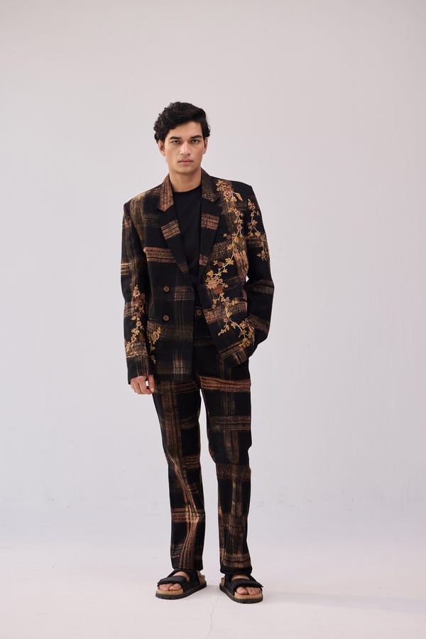 Perte D'ego — Floral hand embroidered checked blazer