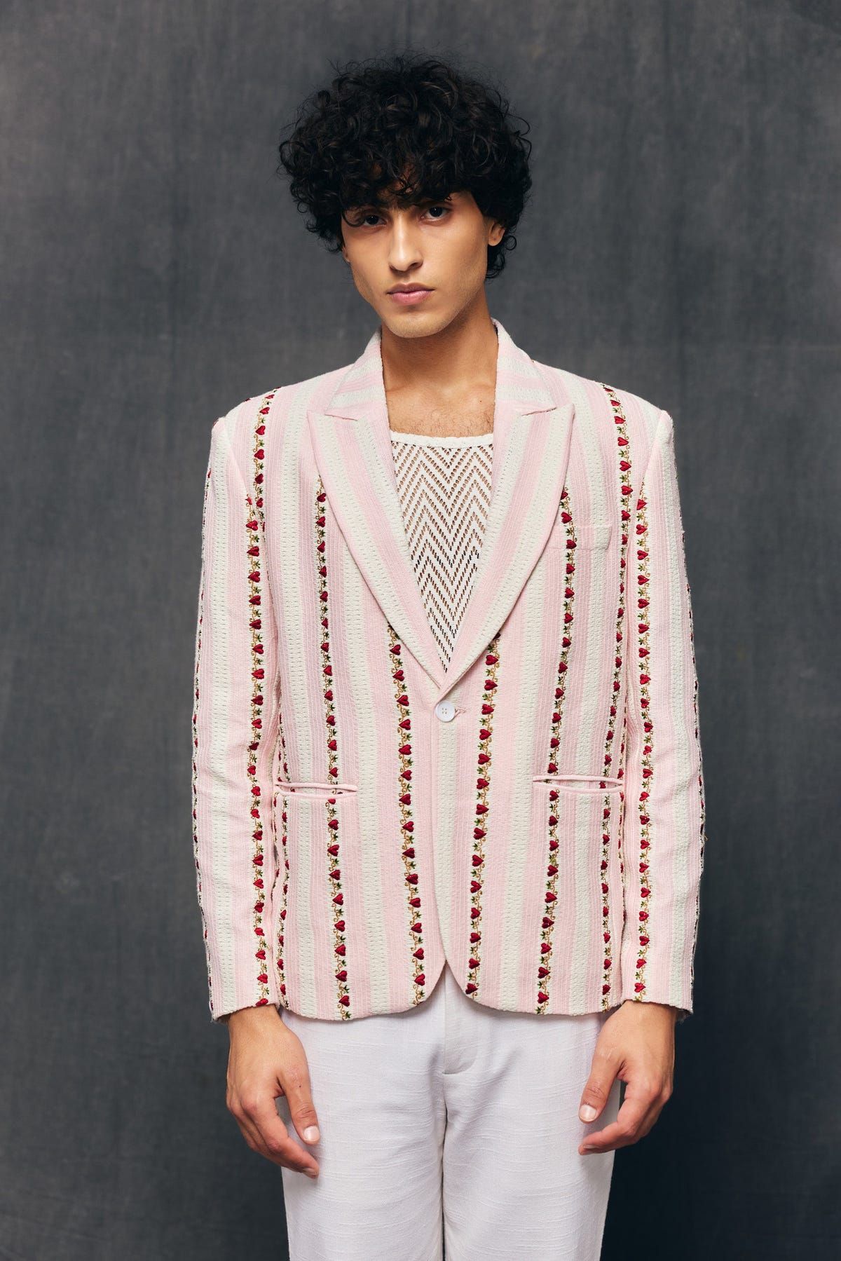 "Love stripes" embroidered blazer - image 1