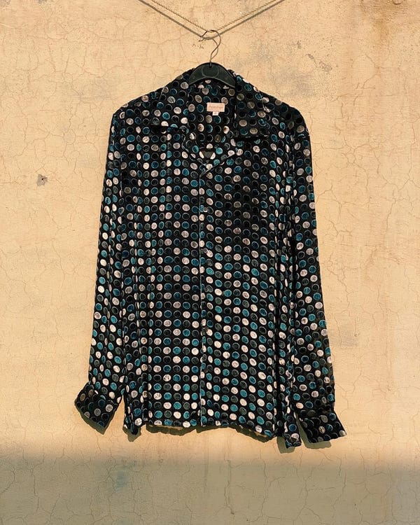 Perte D'ego — Polka dot silk velvet shirt- blue