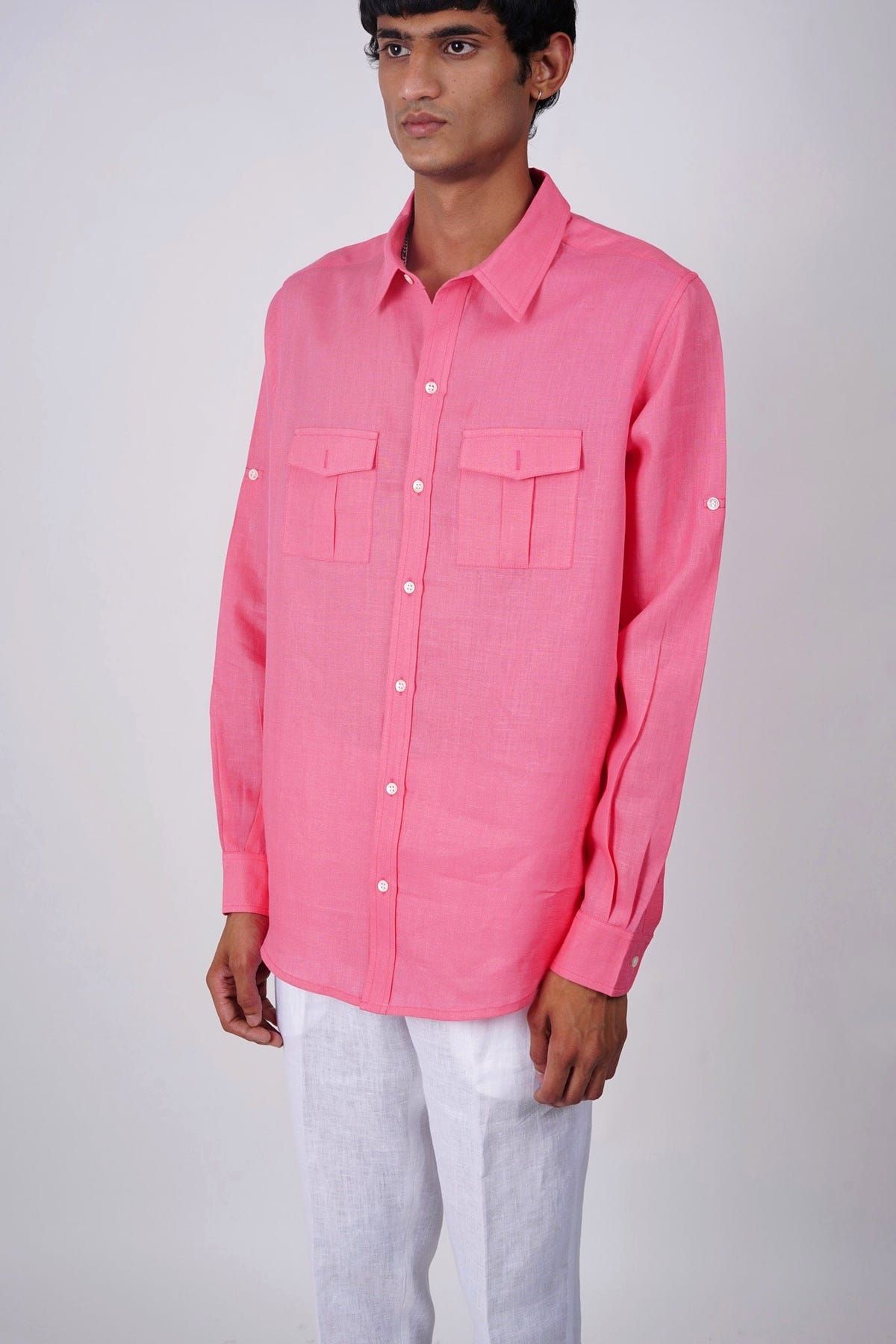 Salmon Pink linen shirt - image 4