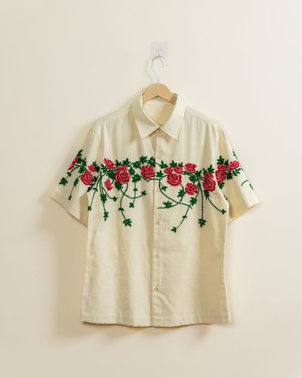 Perte D'ego — Beadwork roses hand embroidered shirt