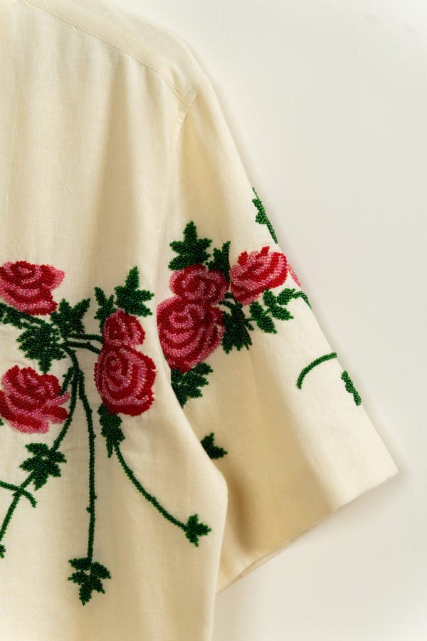 Perte D'ego — Beadwork roses hand embroidered shirt