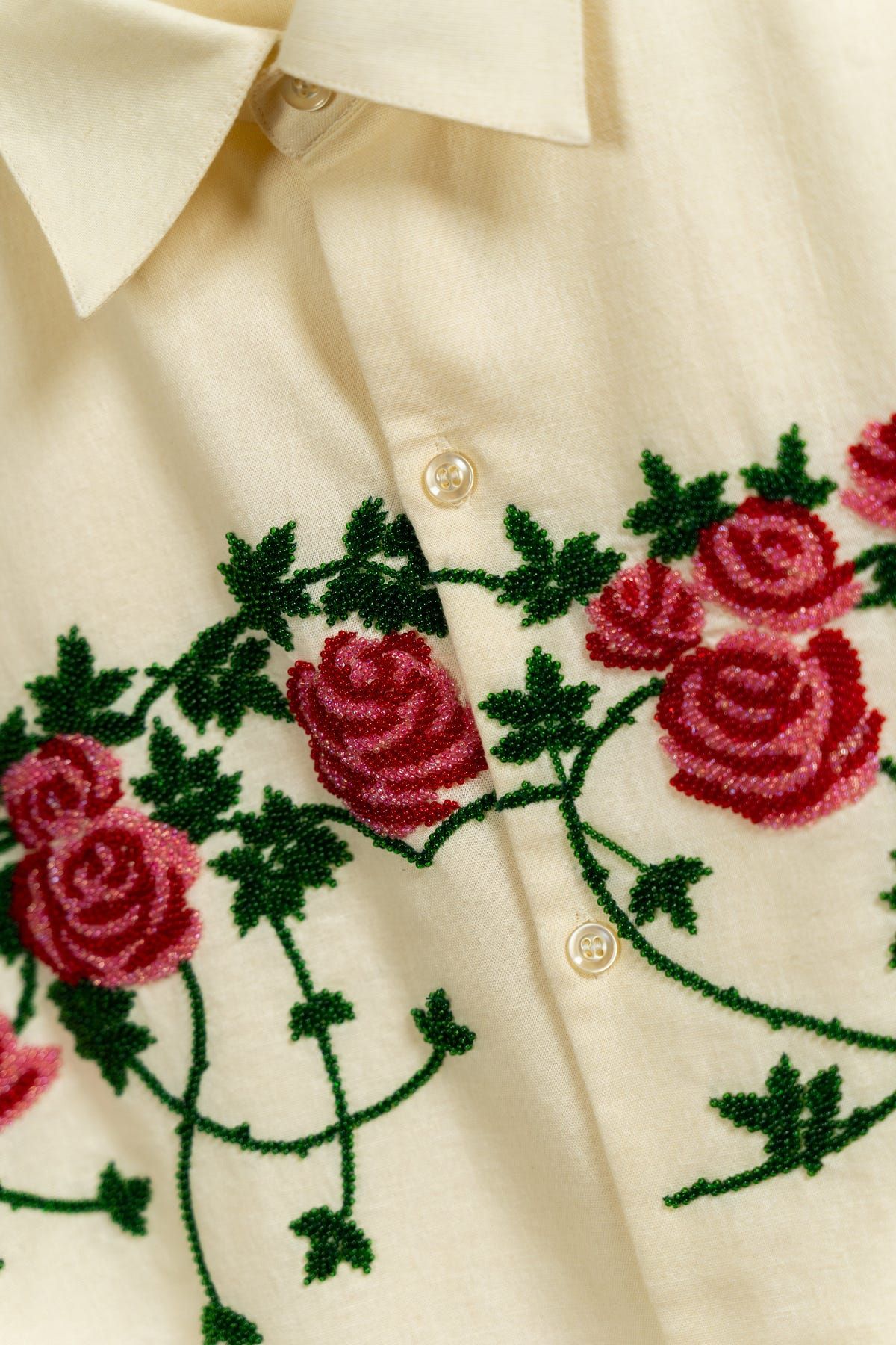 Beadwork roses hand embroidered shirt - image 4