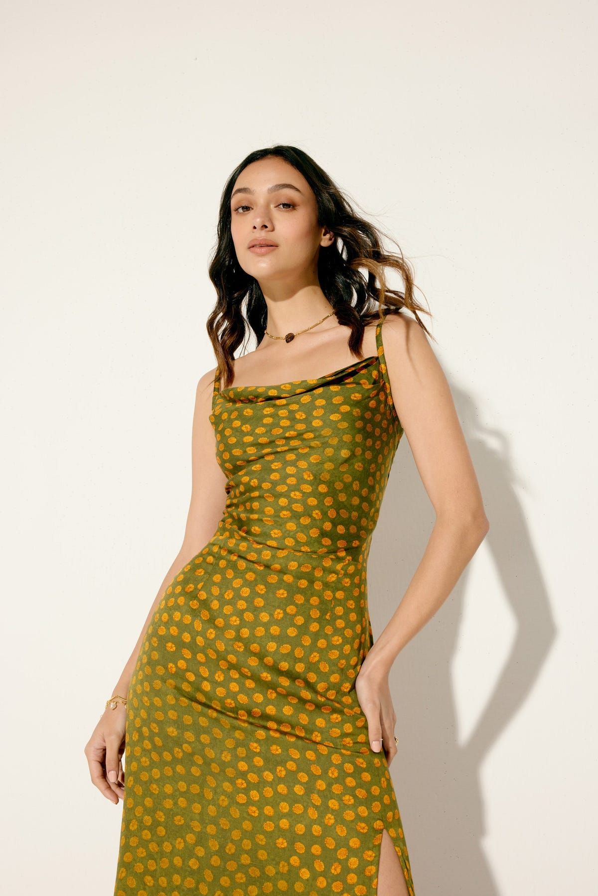 "Le Marigold" Pleated Cowl Aline Dress - image 3
