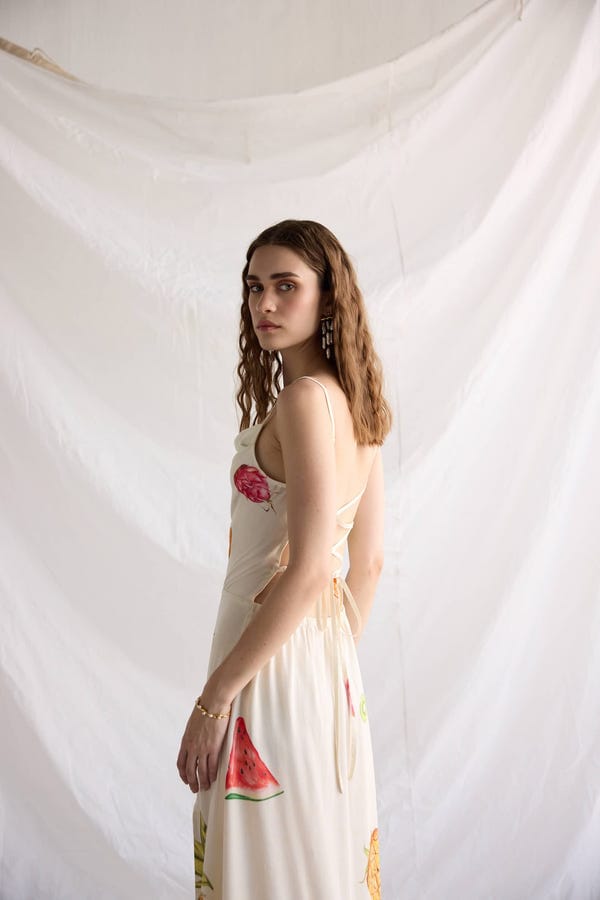 Perte D'ego — "Le Fruit" Pleated Cowl Aline Dress