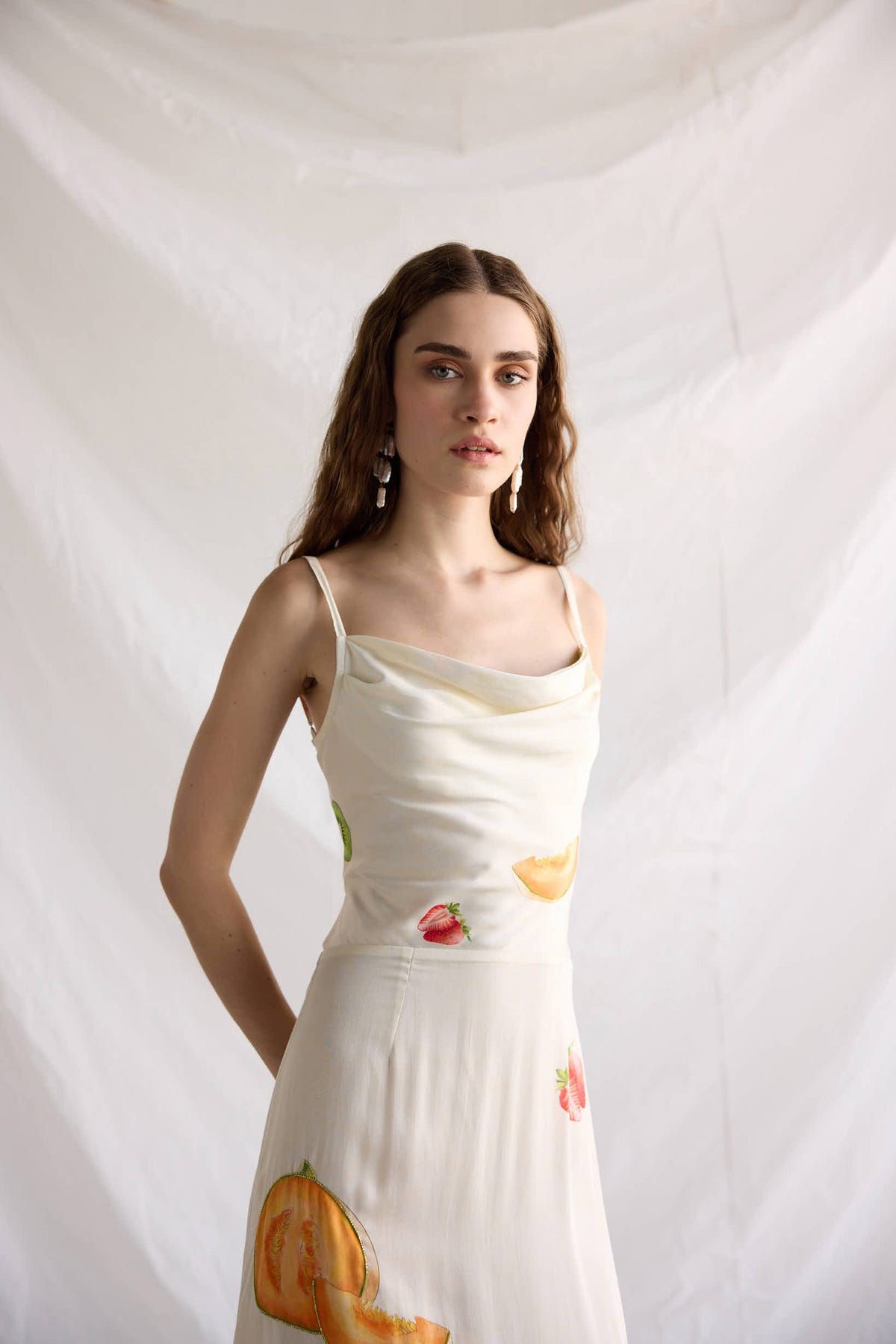"Le Fruit" Pleated Cowl Aline Dress - image 3