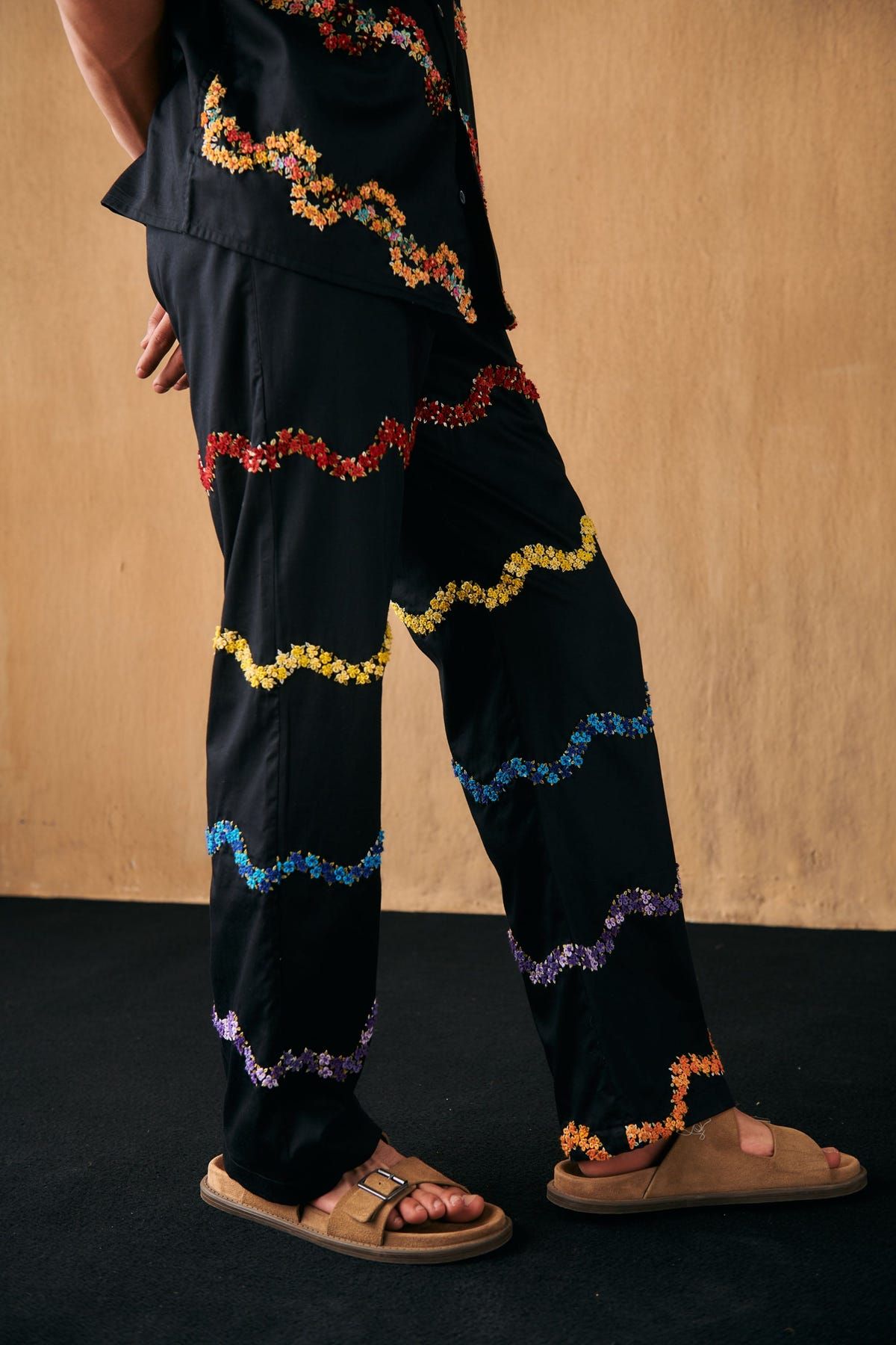 "Valley of flowers" hand embroidered lounge pants - image 3