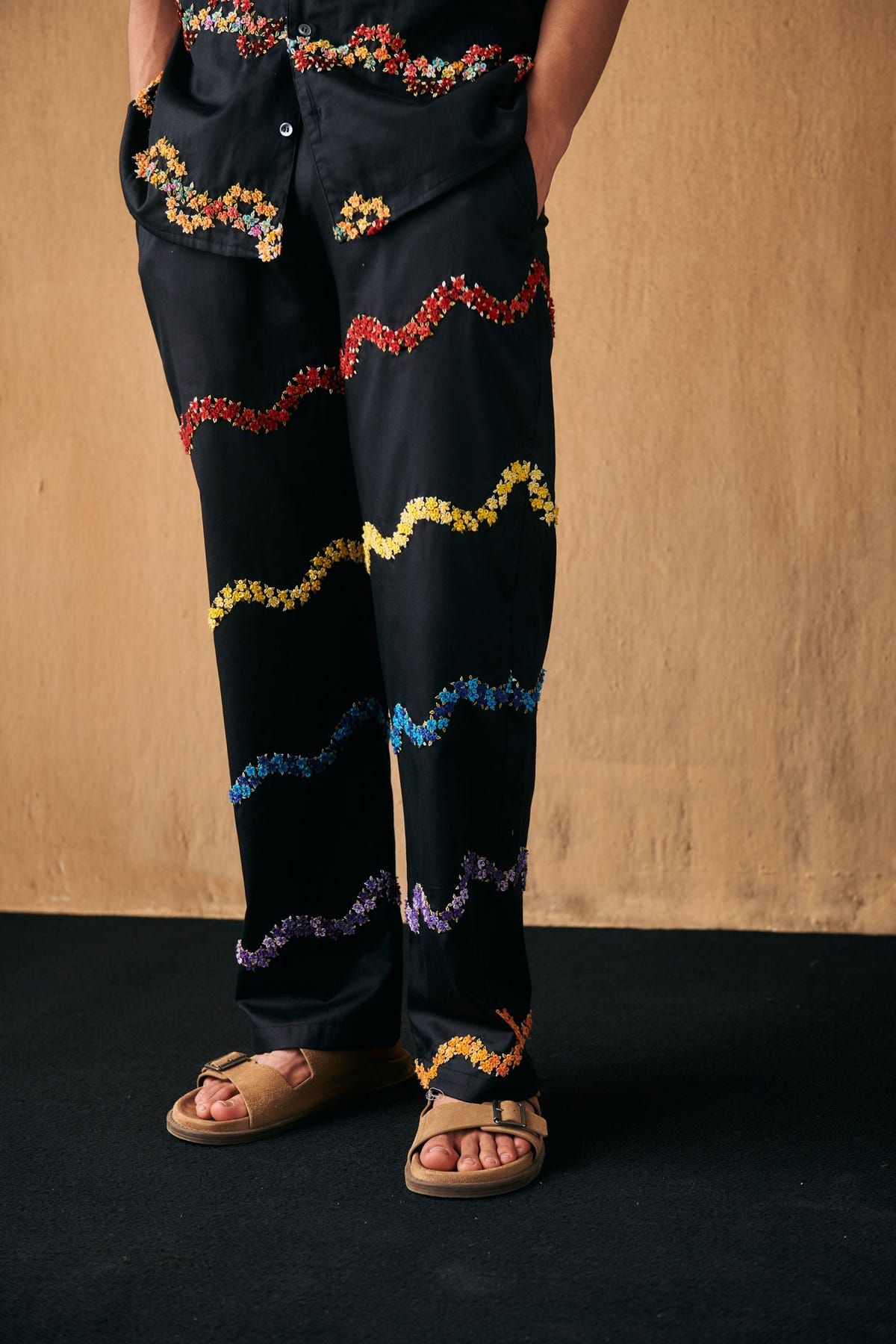 "Valley of flowers" hand embroidered lounge pants - image 6