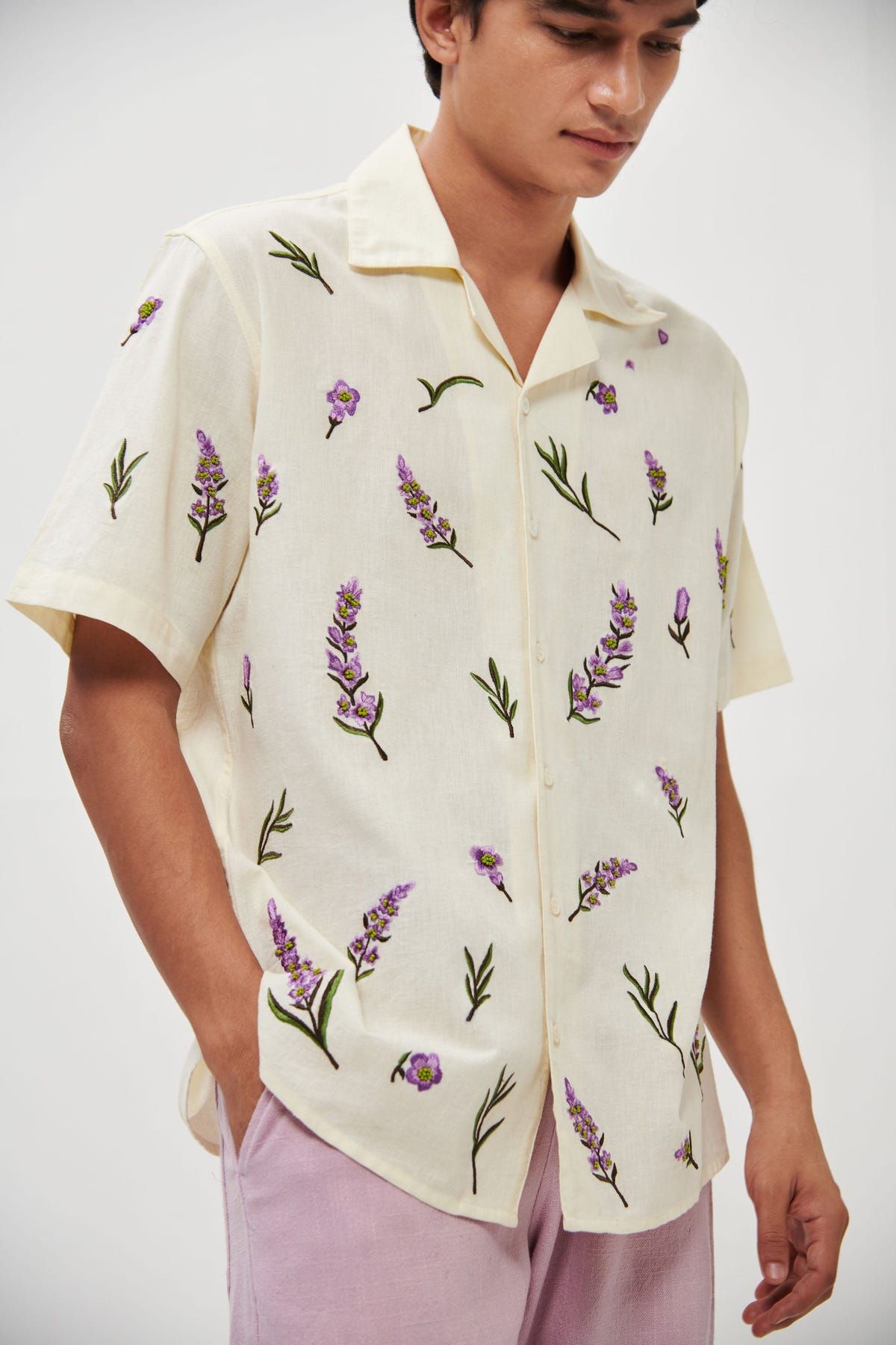 "Lavender fields" hand embroidered Shirt - image 1