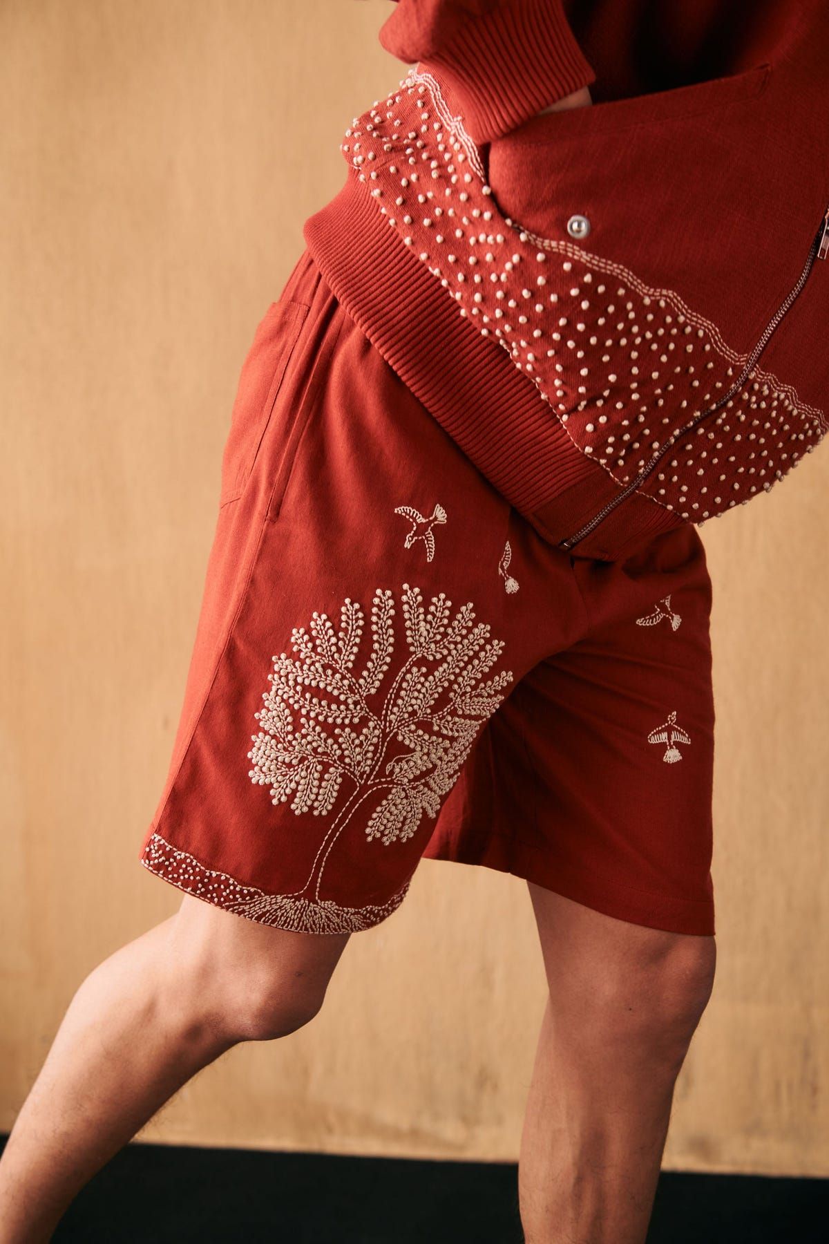 Tree of life embroidered shorts - image 1