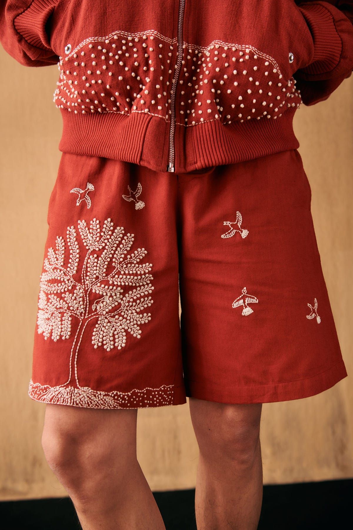 Tree of life embroidered shorts - image 7