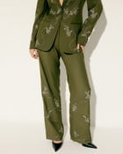 Hand embroidered olive green wide leg pants view 1