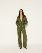 Hand embroidered olive green wide leg pants view 2