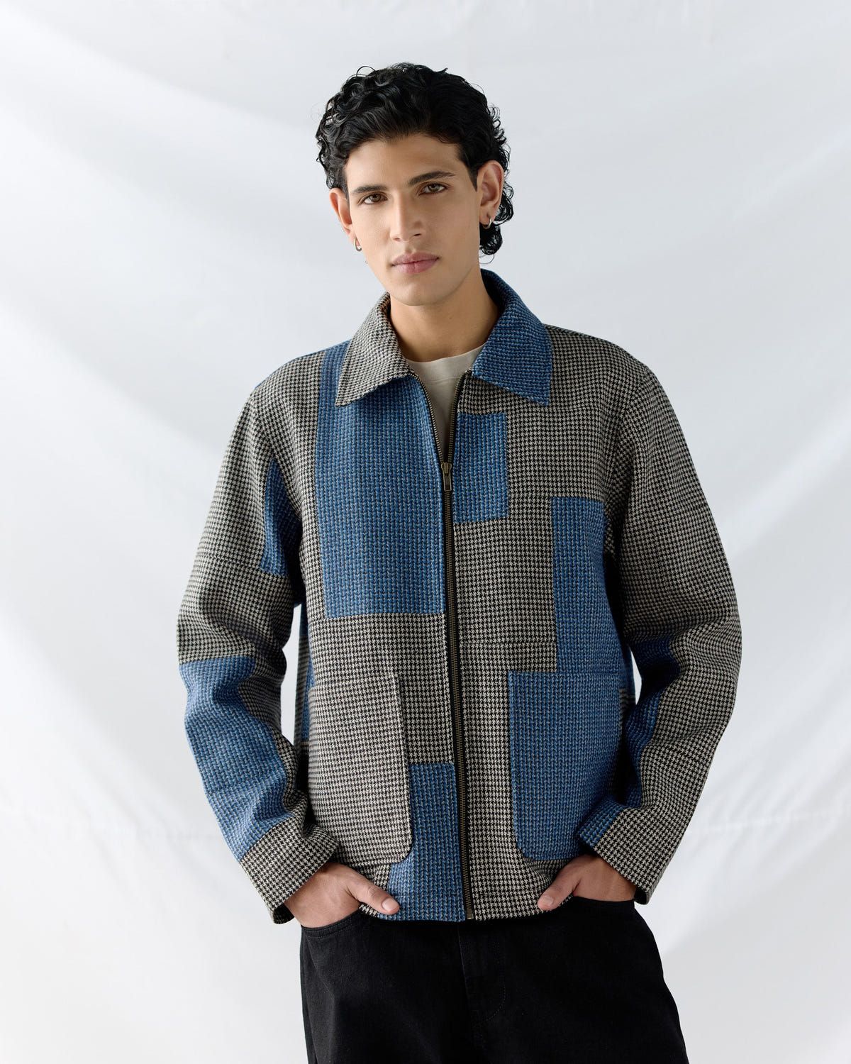 Patchwork wool zip up jacket - image 1