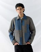 Patchwork wool zip up jacket view 1