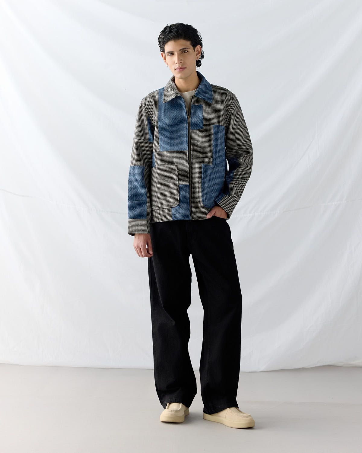 Patchwork wool zip up jacket - image 2
