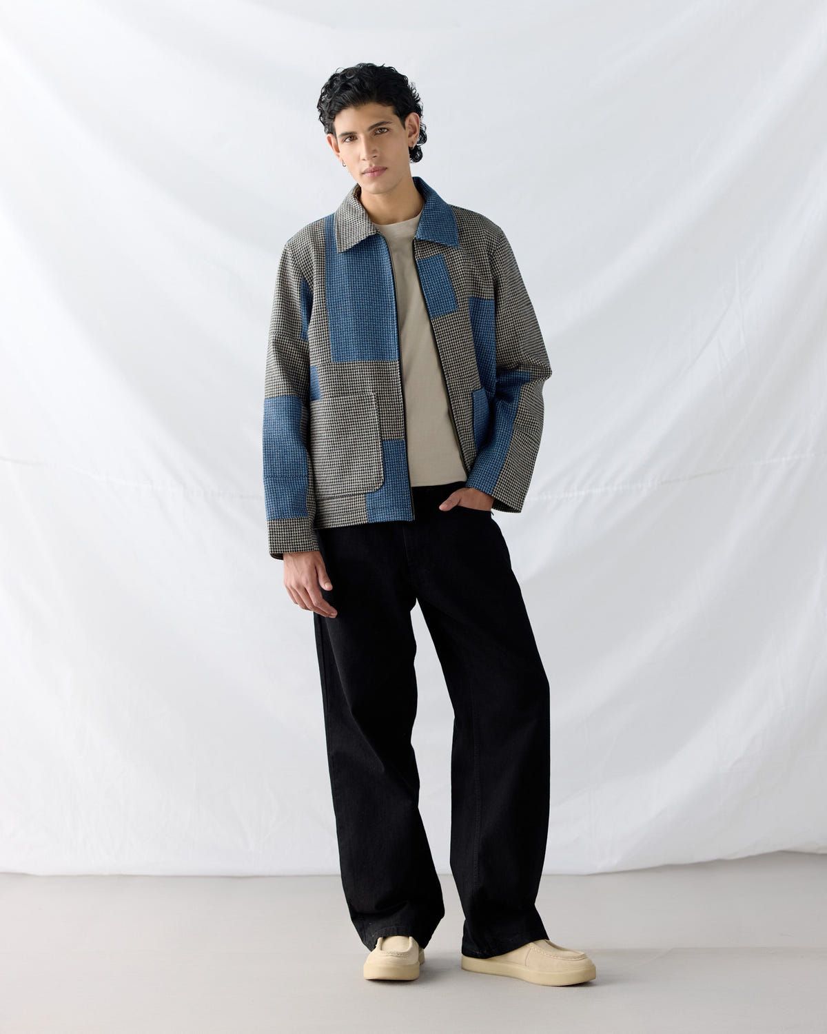 Patchwork wool zip up jacket - image 4
