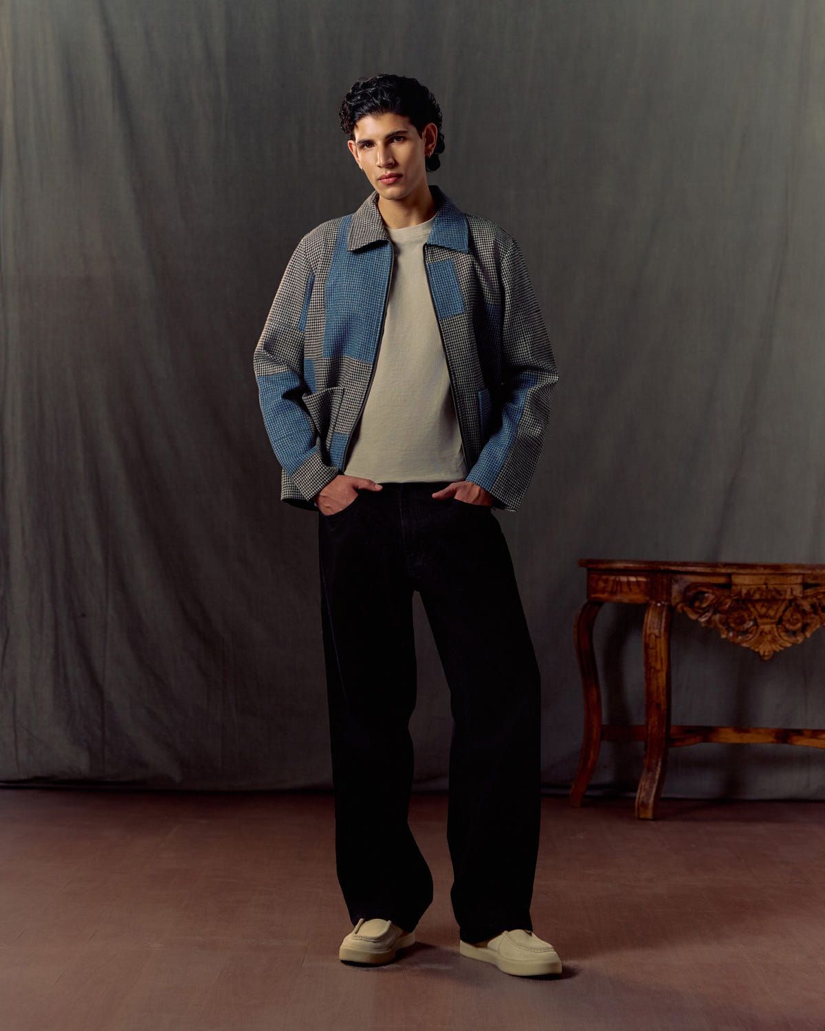 Patchwork wool zip up jacket - image 5