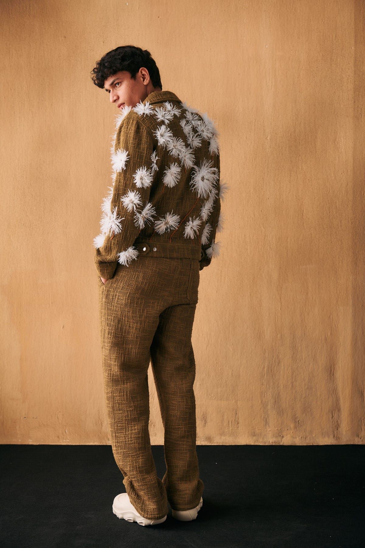 Textured lounge pants- Olive - image 1
