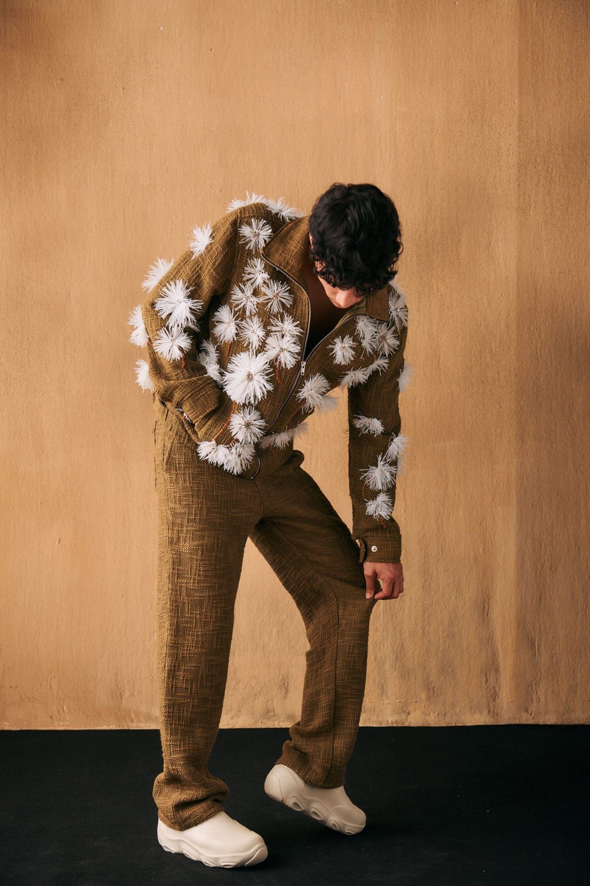 Textured lounge pants- Olive - image 2
