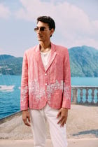 Hand embroidered floral beaded linen blazer view 1