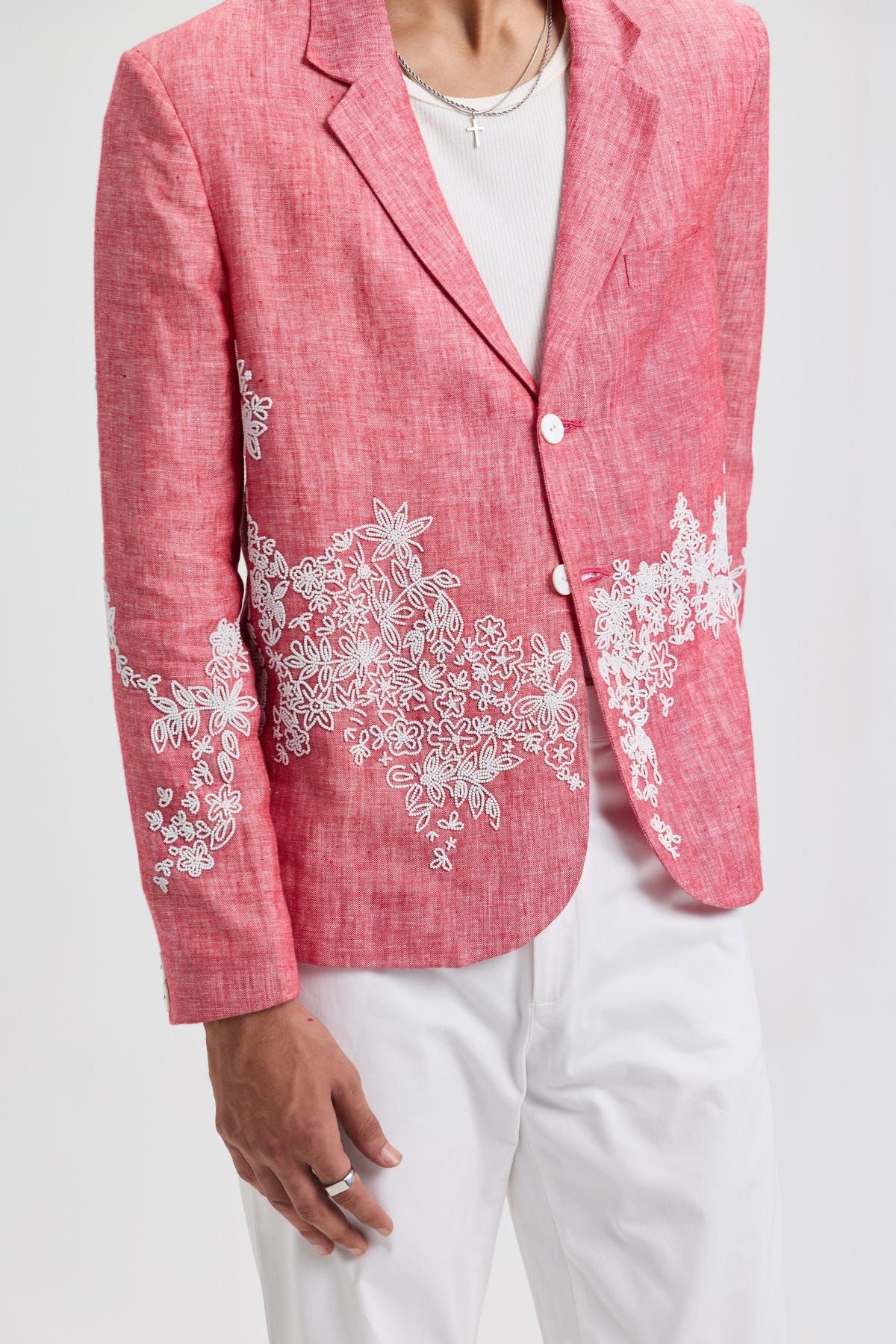 Hand embroidered floral beaded linen blazer - image 2