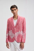 Hand embroidered floral beaded linen blazer view 3