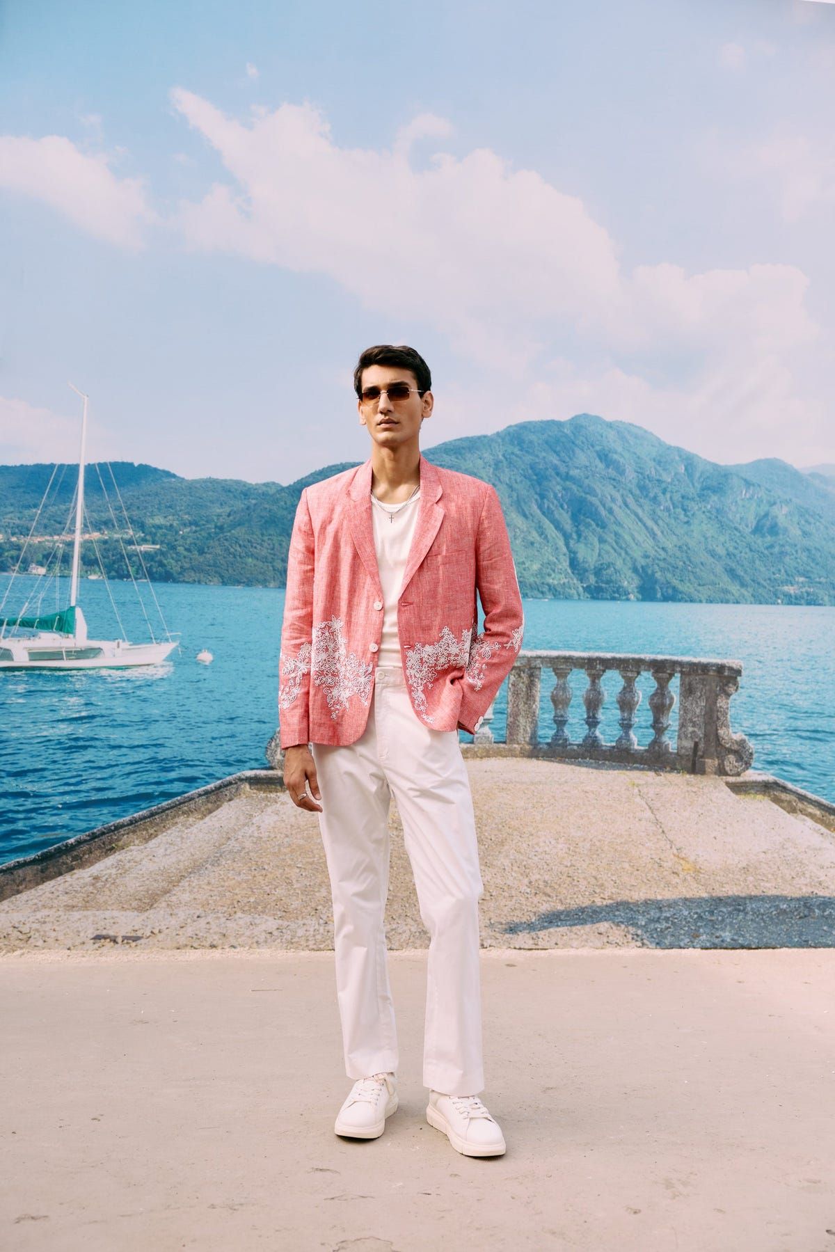 Hand embroidered floral beaded linen blazer - image 4