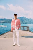 Hand embroidered floral beaded linen blazer view 4