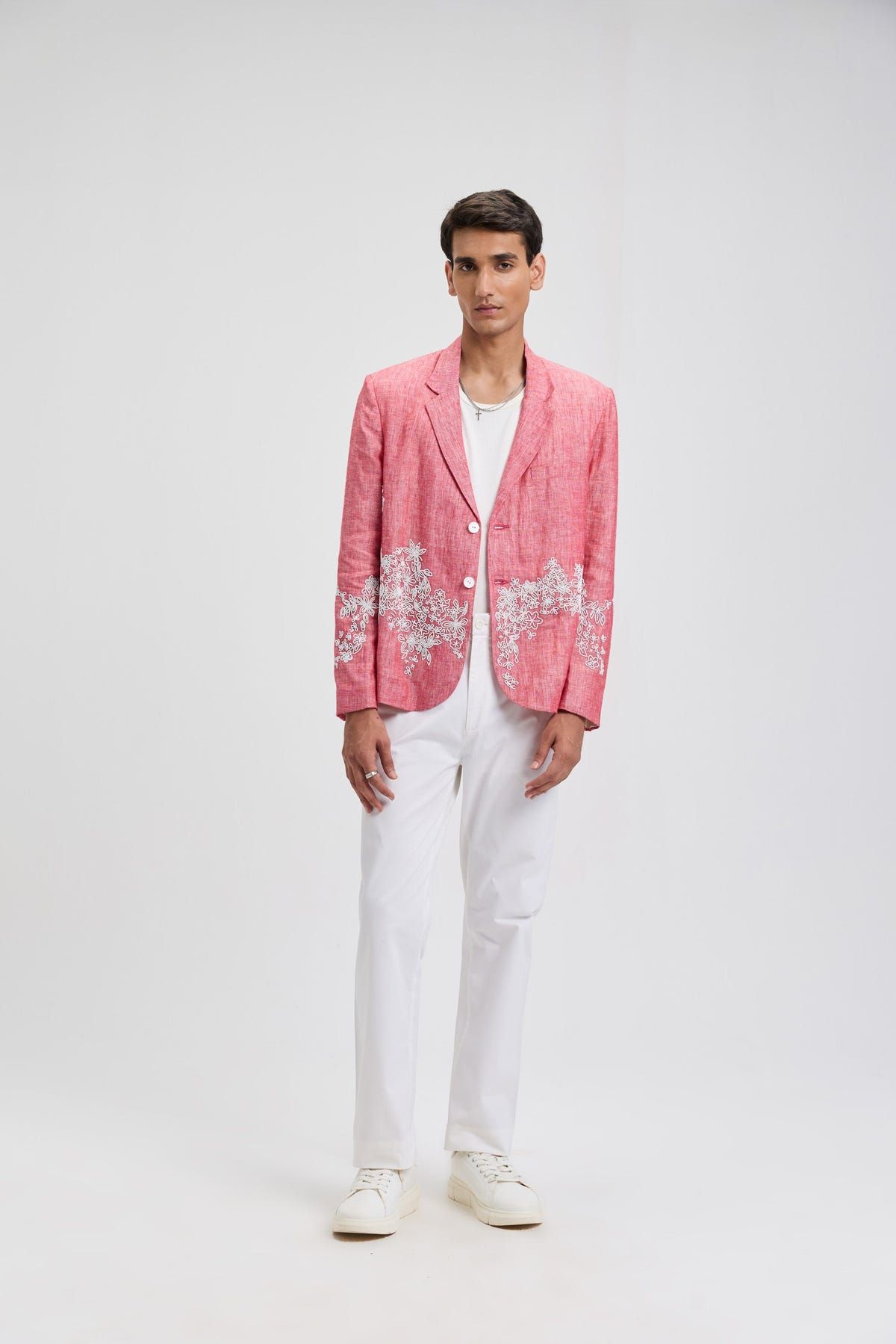 Hand embroidered floral beaded linen blazer - image 5