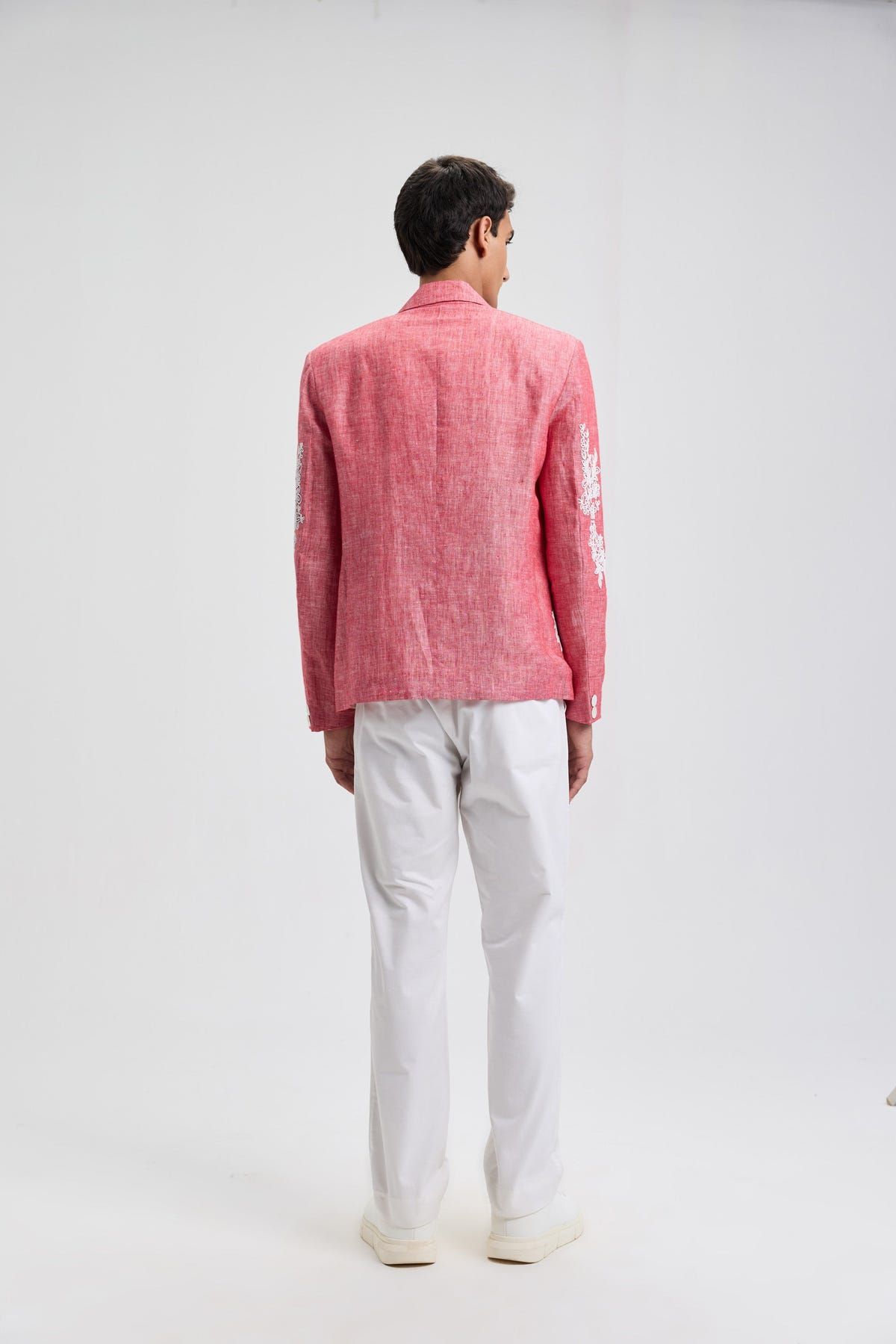 Hand embroidered floral beaded linen blazer - image 6