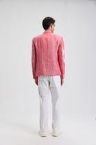 Hand embroidered floral beaded linen blazer view 6