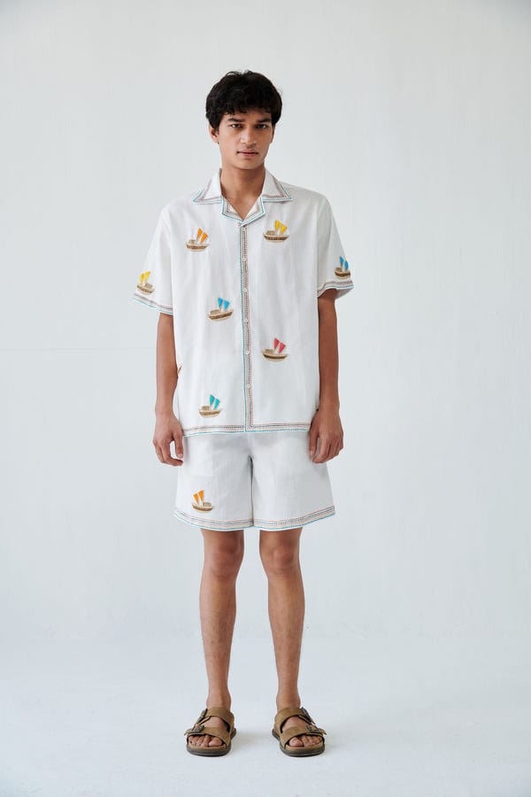 Perte D'ego — "Le Riveria" embroidered shorts