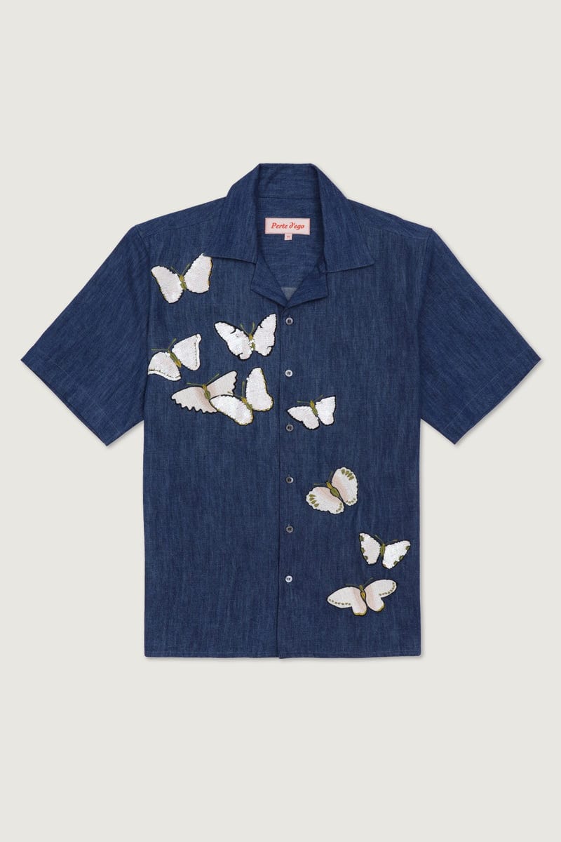 "Butterflies" embroidered denim shirt