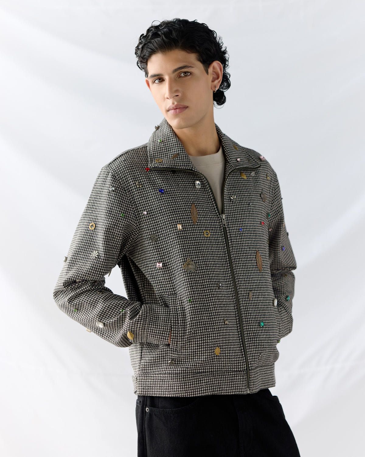Hand embroidered wool zip up jacket - image 1