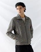 Hand embroidered wool zip up jacket view 1