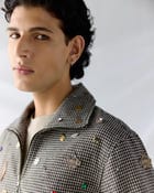 Hand embroidered wool zip up jacket view 3