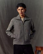 Hand embroidered wool zip up jacket view 7
