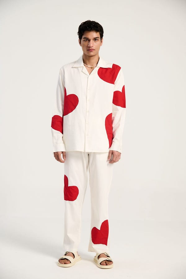 Perte D'ego — Hearts appliqué full sleeves shirt