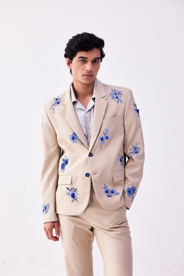 Perte D'ego — Blue floral hand embroidered blazer