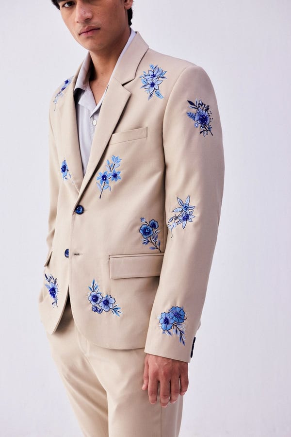 Perte D'ego — Blue floral hand embroidered blazer