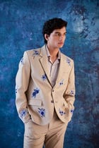 Blue floral hand embroidered blazer view 3